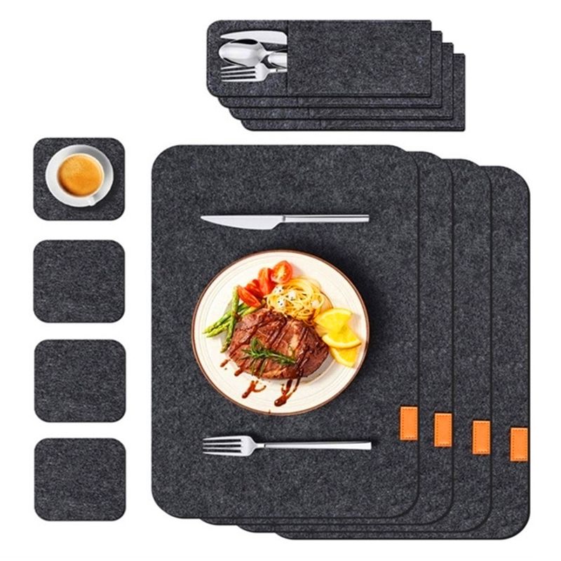 Placemat Cup Mat Set Felt Heat Insulation with Fork Bag Tableware Mat for Home view 3