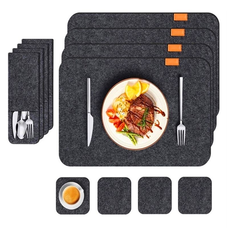 Placemat Cup Mat Set Felt Heat Insulation with Fork Bag Tableware Mat for Home view 4