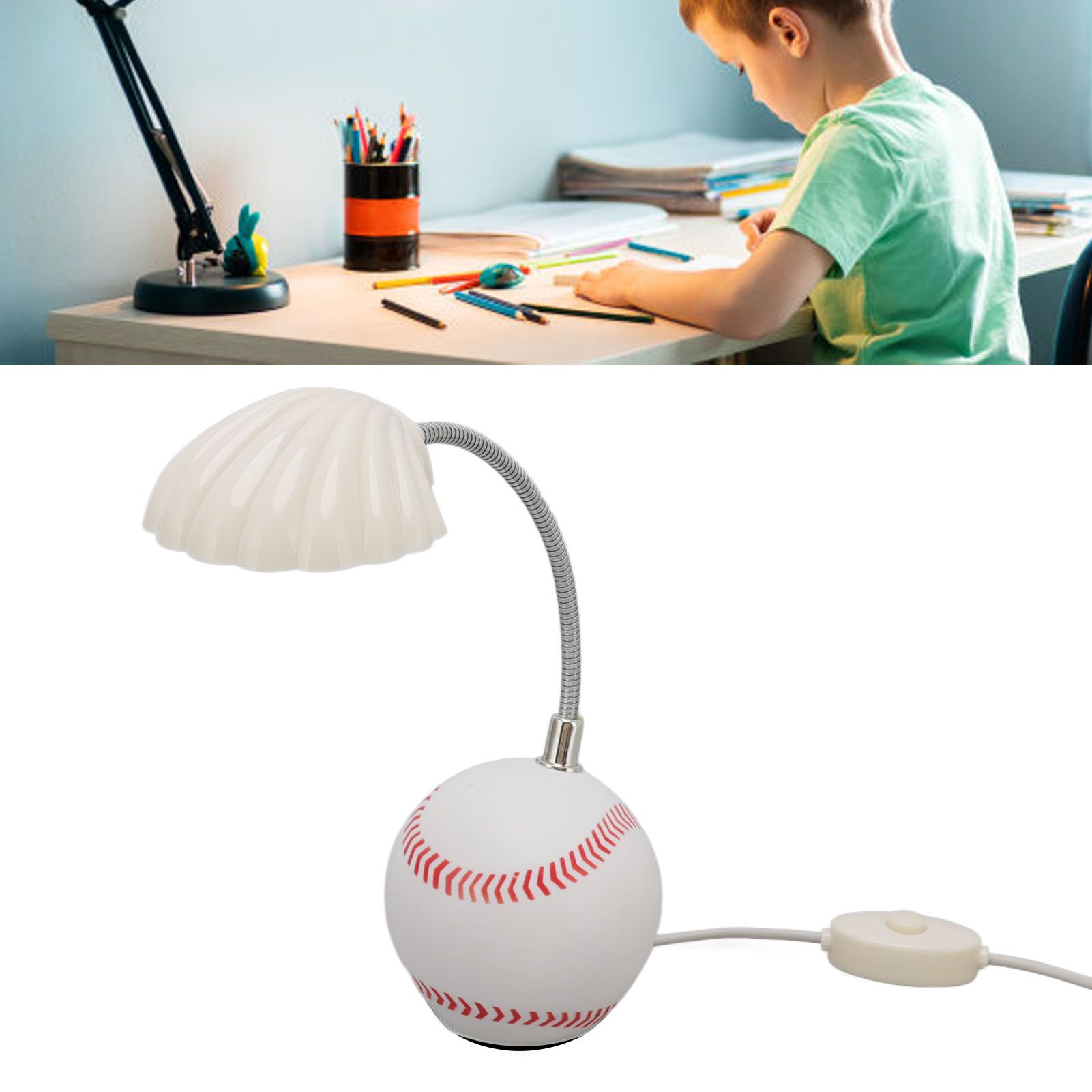 LED Table Lamp Baseball Base Seashell Shape Light Head Soft Light Portable USB view 12
