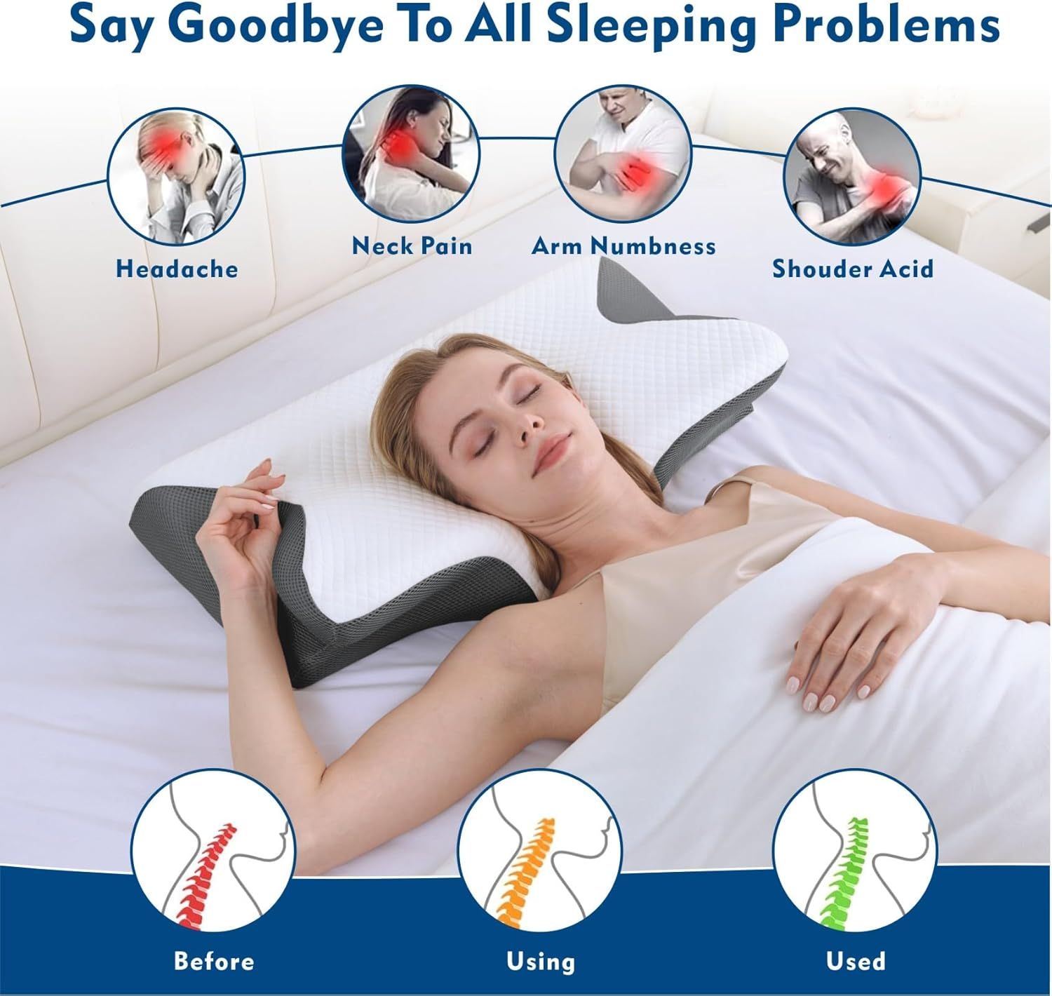 Bamboo Cervical Pillow for Neck and Shoulder Pain Relief Ergonomic Bed Pillow view 6