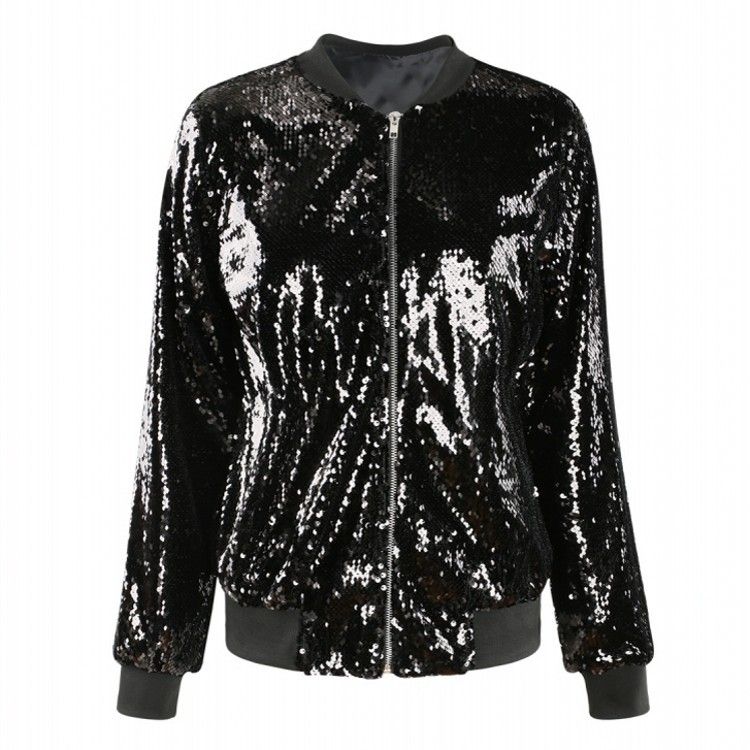 Women Sequin Baseball Jacket HANCY Loose Polyester Bright Silver M view 5