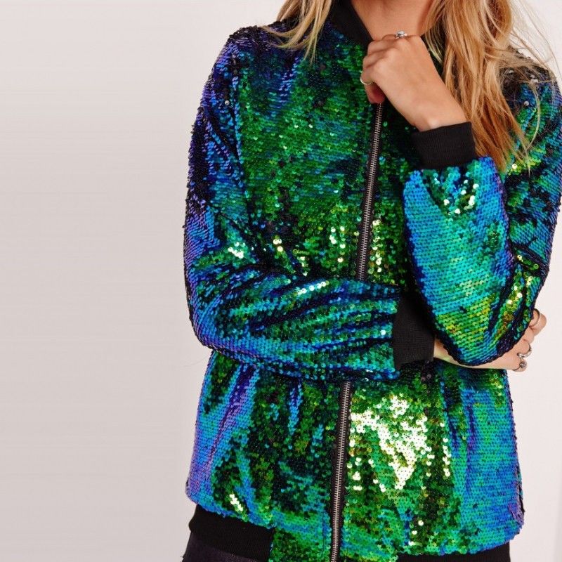 Women Sequin Baseball Jacket HANCY Loose Polyester Gold M view 4