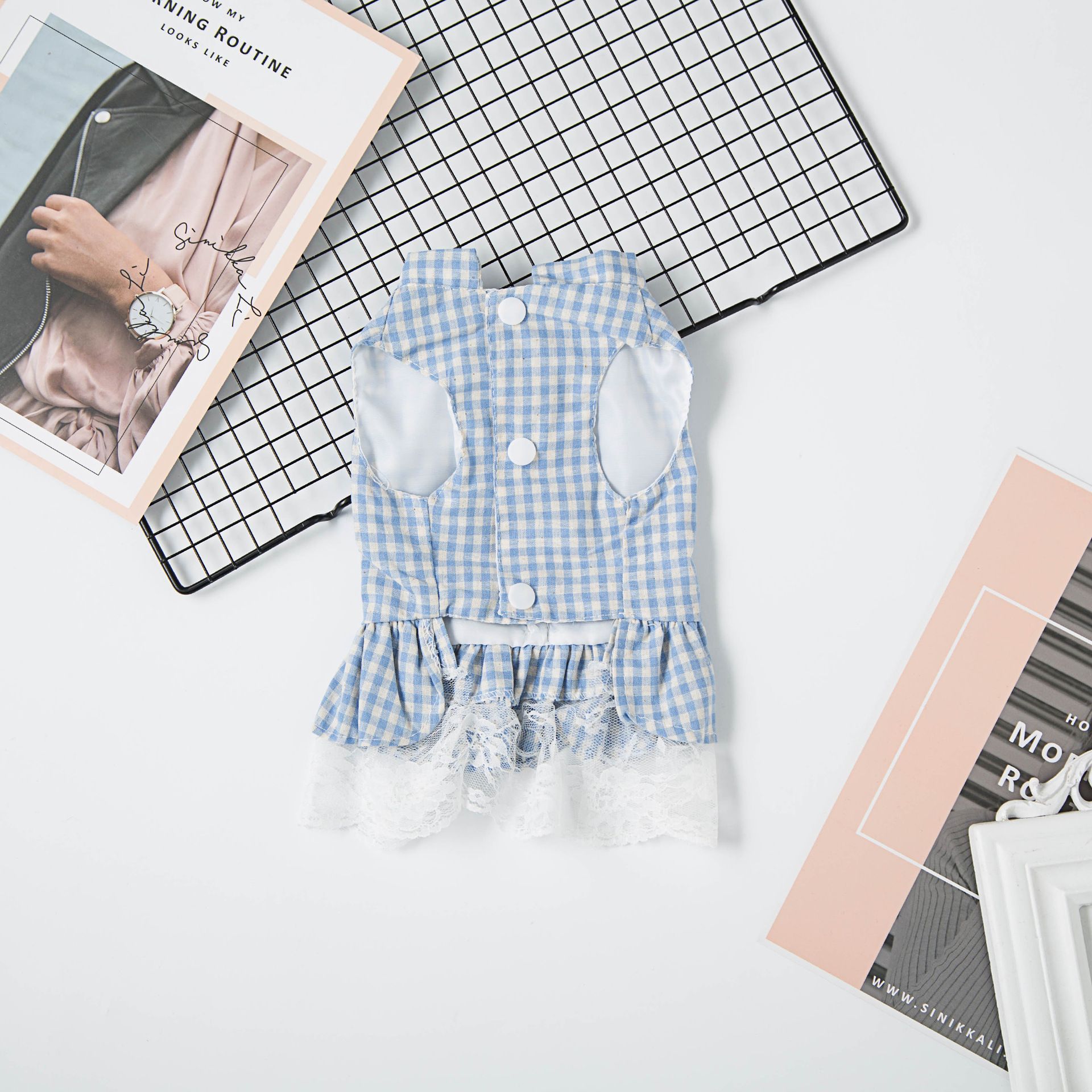 Pet Dog Princess Skirt Cloth Casual Style Plaid Skirt Blue view 4