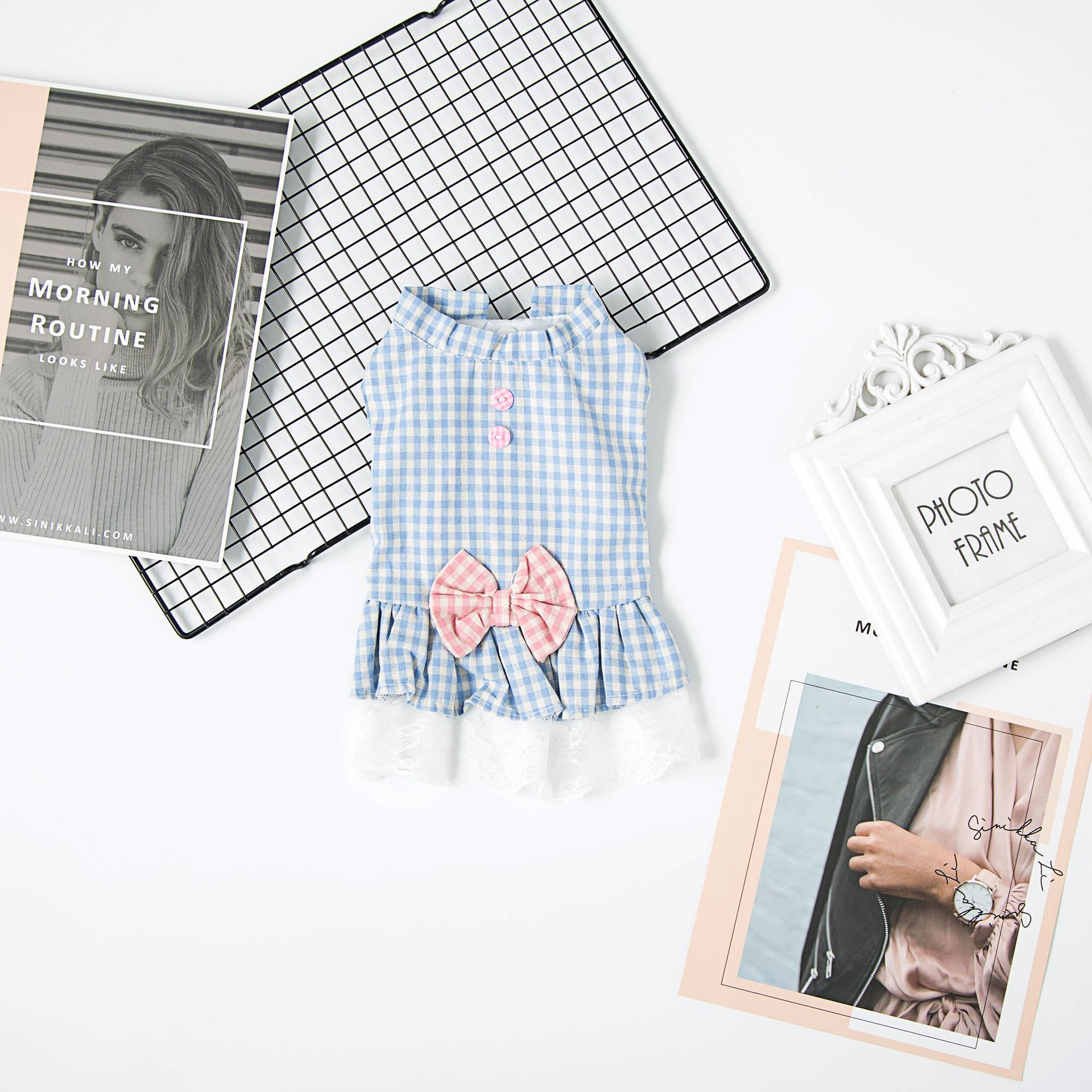 Pet Dog Princess Skirt Cloth Casual Style Plaid Skirt Pink view 5