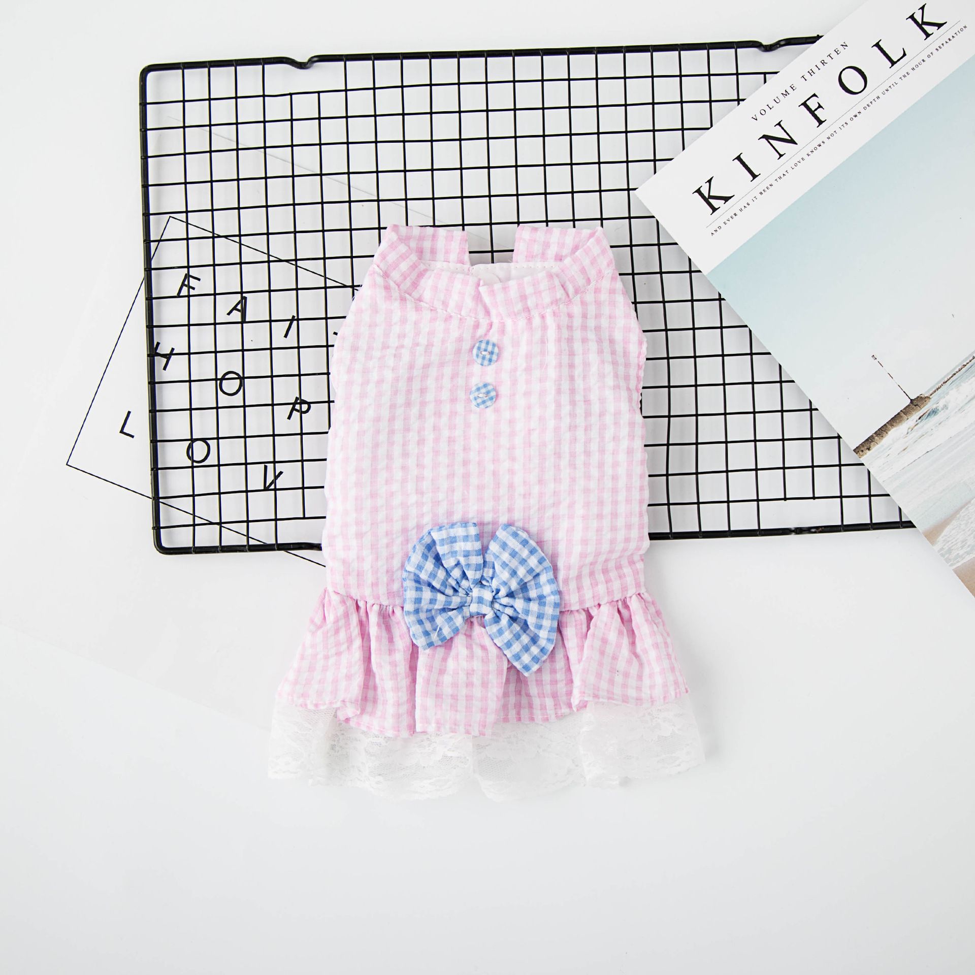 Pet Dog Princess Skirt Cloth Casual Style Plaid Skirt Pink M