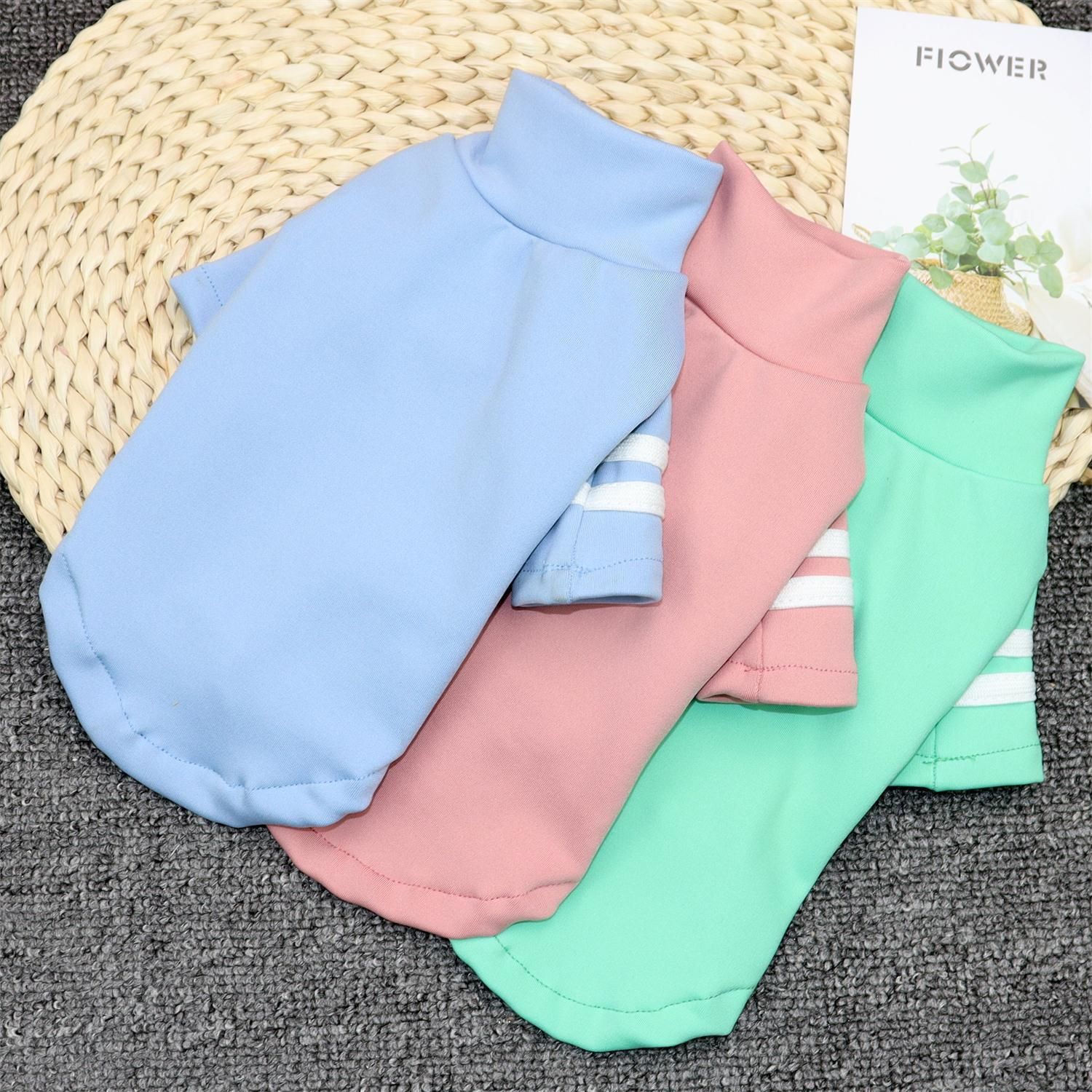 Dog Clothes Pet Clothing High Collar Base Shirt Two-bar bottoming shirt blue XS view 2