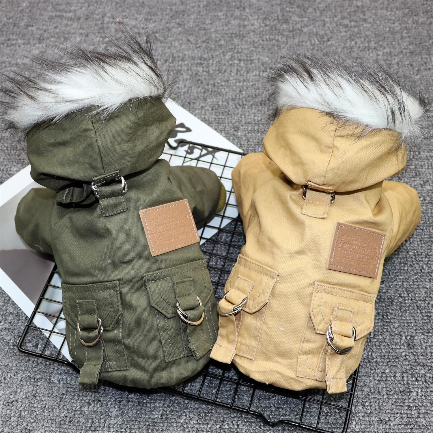 Odd Pet Thickened Cotton Dog Clothes Small Breed Winter Mountaineering Suit khaki view 2