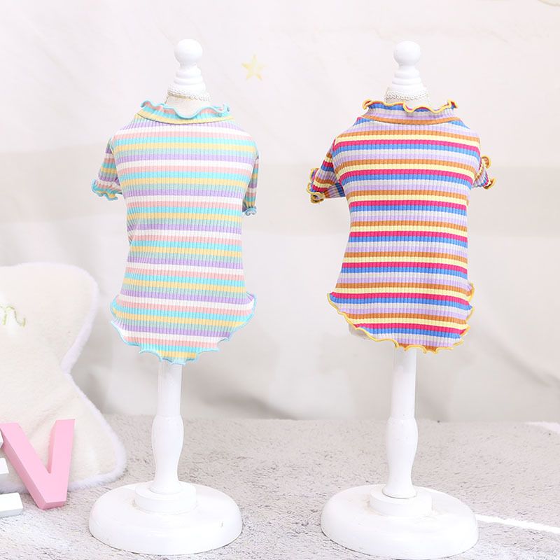 Cotton Knitted Pet Pullover Two Legs Clothes for Dogs Rainbow Strip M view 3