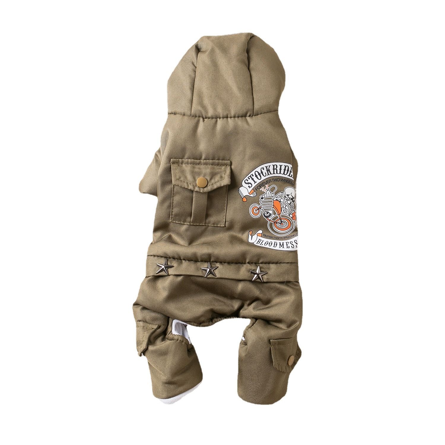 Qi Pet Dog Clothes Thickened Four Legged Warm locomotive hand army green M view 6