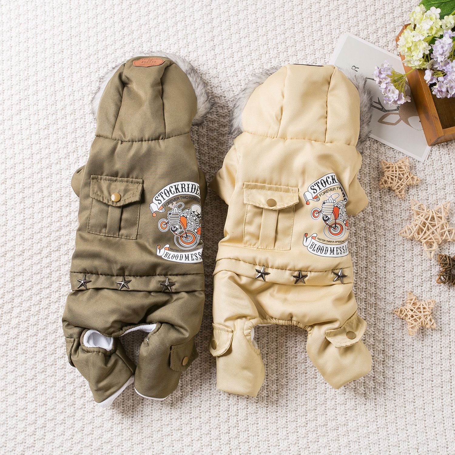 Qi Pet Dog Clothes Thickened Four Legged Warm Locomotive hand khakis XS view 2