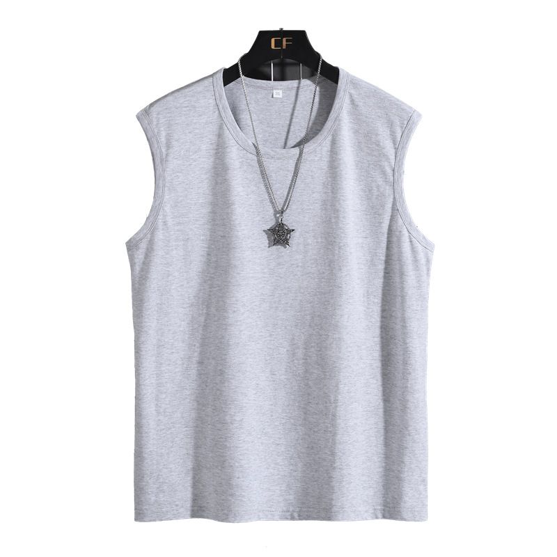 Menma Men Summer Cotton Sleeveless Loose Sports Crewneck Black 5XL view 5