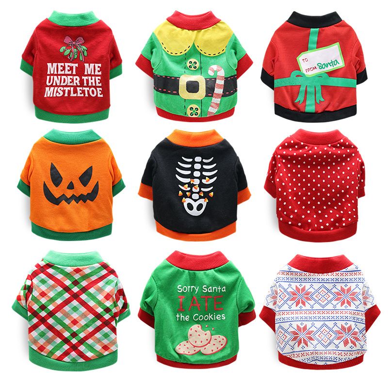 DROOLING DOG Pet Dog Cat Clothes Cotton T Shirt Green Yellow Edge (Santa view 3
