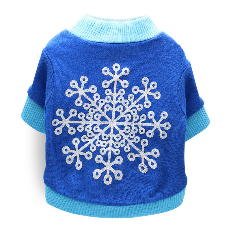 DROOLING DOG Pet Dog Cat Clothes Cotton T Shirt Deep Blue (Big Snowflake) Size: L