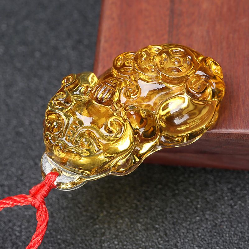 Glass Citrine Pixiu Pendant Necklace Citrine three-money brave pendant (red rope) view 4