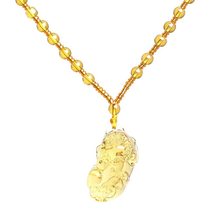 Glass Citrine Pixiu Pendant Necklace Citrine three-money Pixiu pendant (brown view 2