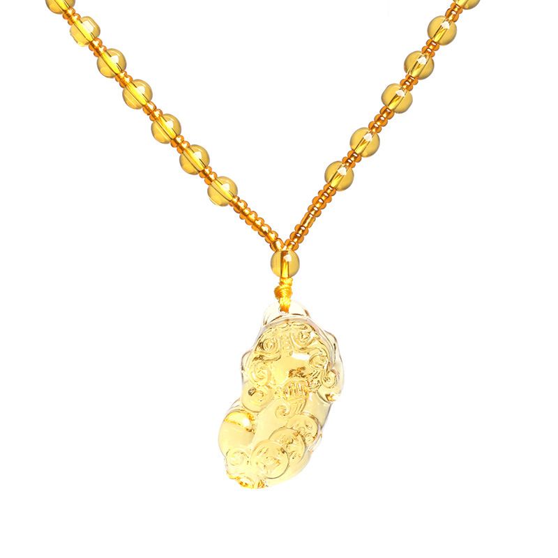 Glass Citrine Pixiu Pendant Necklace Citrine three-money Pixiu pendant (brown view 7