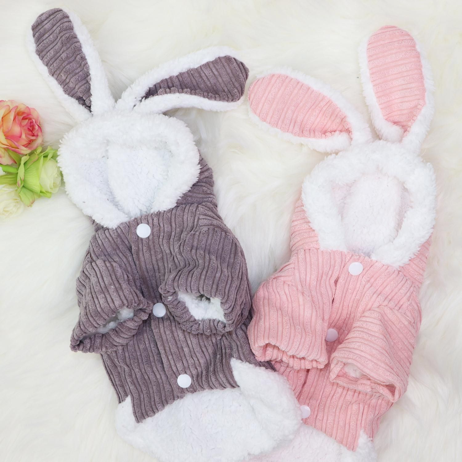 Pet Coat Rabbit Ear Cotton Qichong Small Dog Darling Rabbit Pink L view 3