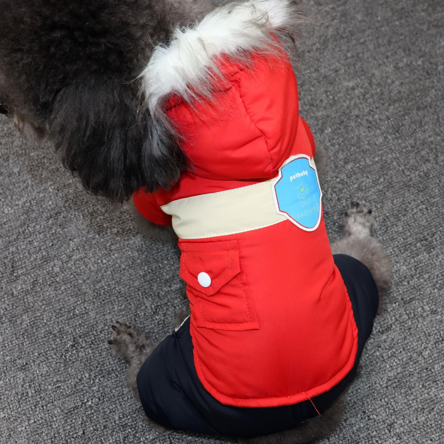 Dog Winter Coat Hooded Thickened Small Breed conjoined jacket blue M view 2
