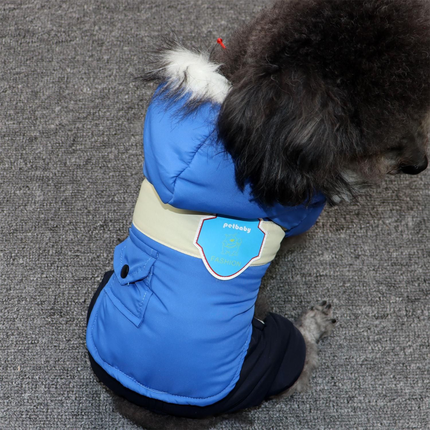 Dog Winter Coat Hooded Thickened Small Breed conjoined jacket blue M view 5