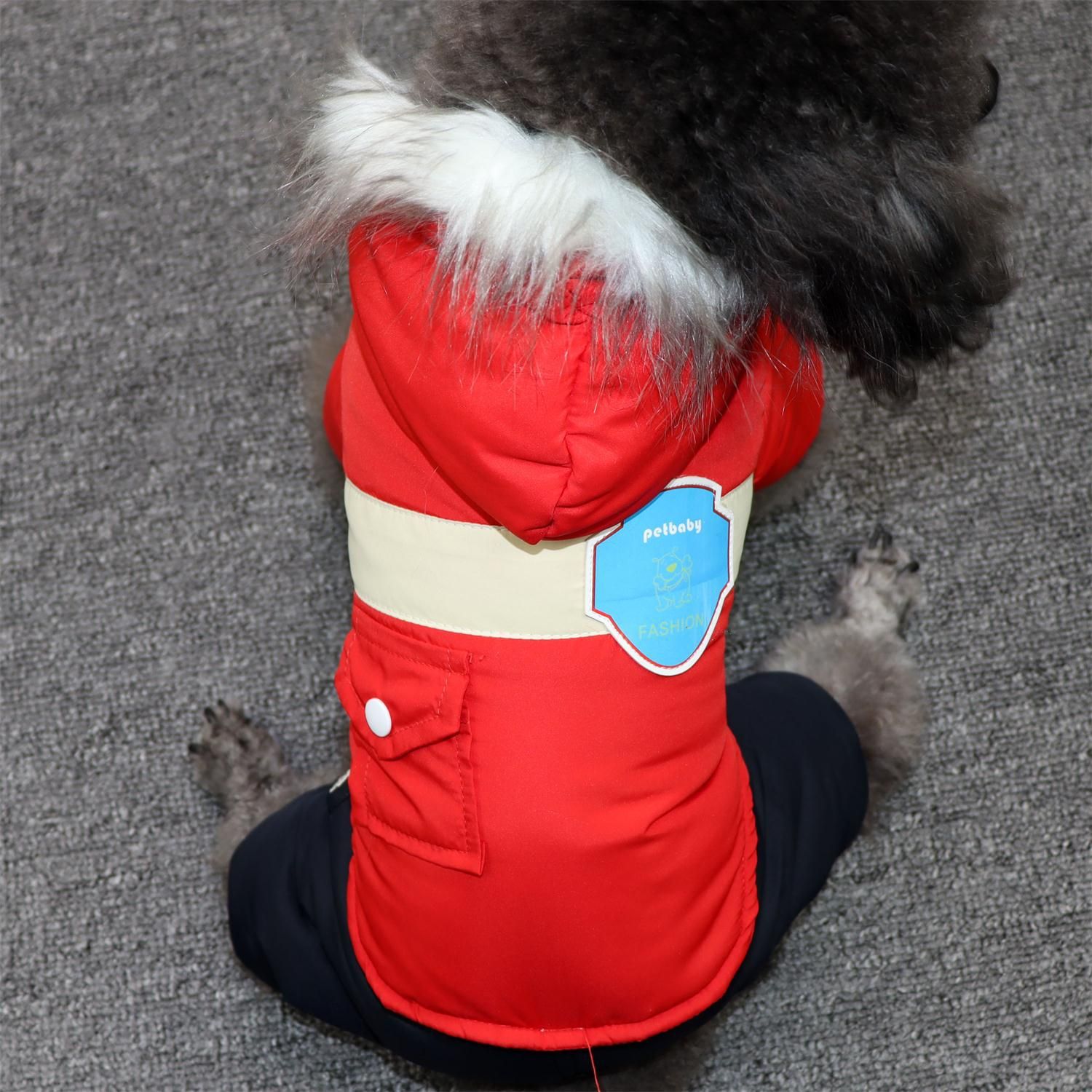 Dog Winter Coat Hooded Thickened Small Breed conjoined jacket blue L view 3