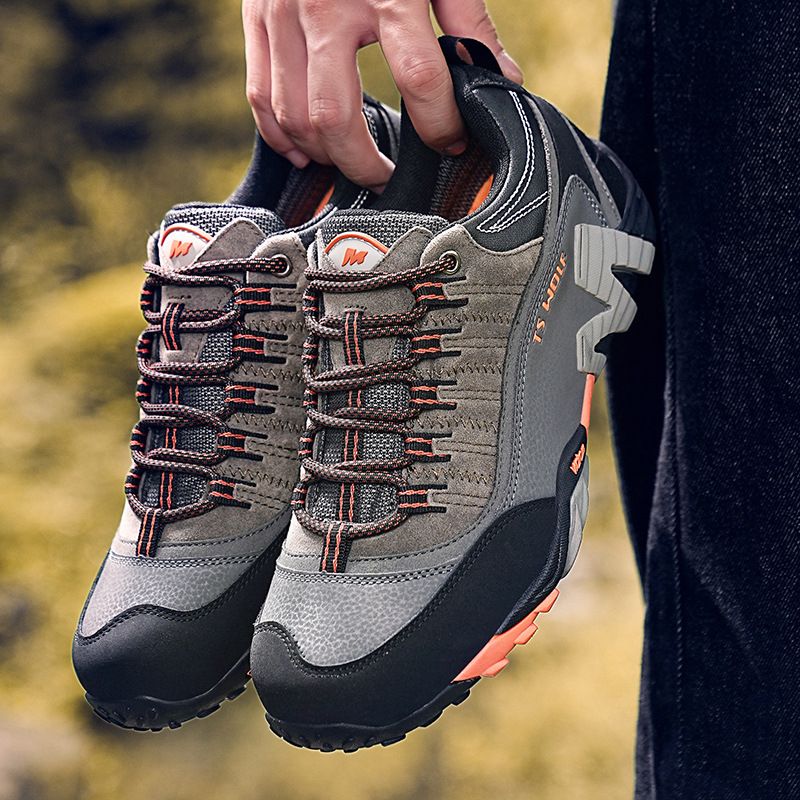 Lefectic Hiking Shoes Genuine Leather Waterproof. Dark gray Orange 42 view 5