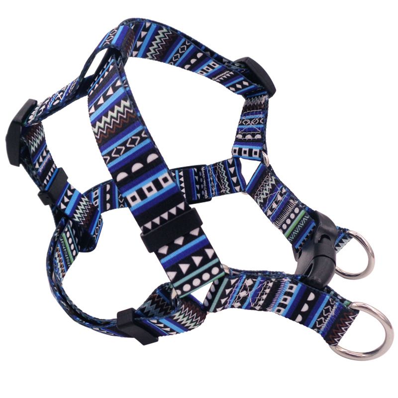 DEYUAN Bohemian Dog Harness Polyester Bomi Blue M:2*42-61cm