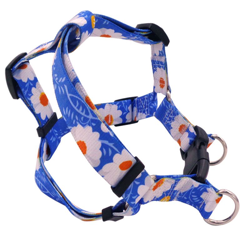 DEYUAN Bohemian Dog Harness Polyester Blue Daisy S:1.5*32-45cm