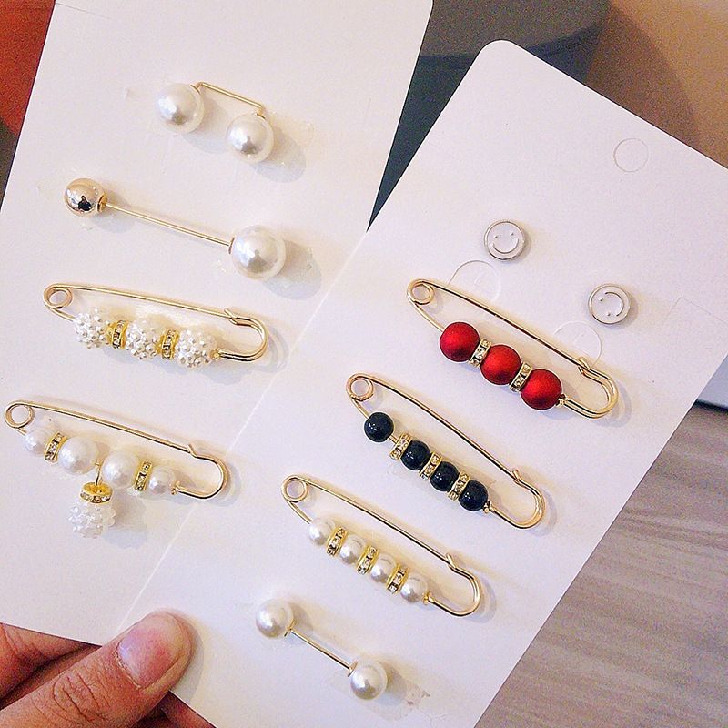 WSD Pearl Waist Pin Flower Brooch Unisex 8-piece waist-closing needle set B view 2