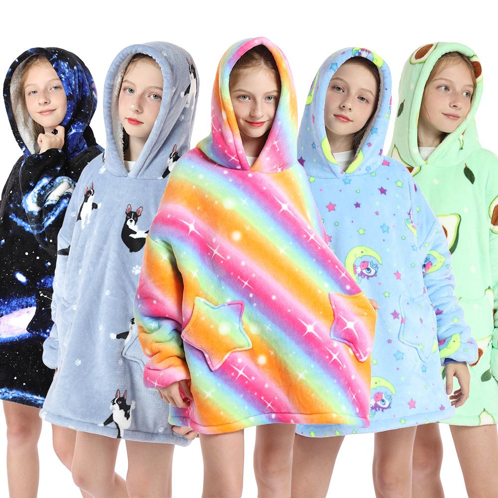 Childrens Cartoon Flannel Hooded Blanket Polyester Children's Winter Clothing view 3