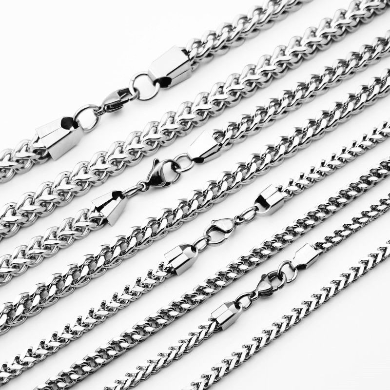 Friends Men Stainless Steel Square Chain Necklace Steel color 5mm-50cm view 5
