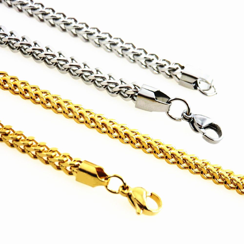 Friends Men Stainless Steel Square Chain Necklace Gold 4mm-50cm view 2