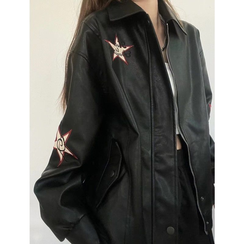 Women PU Leather Jacket Black Polo Collar Zipper Within S 95kg view 2