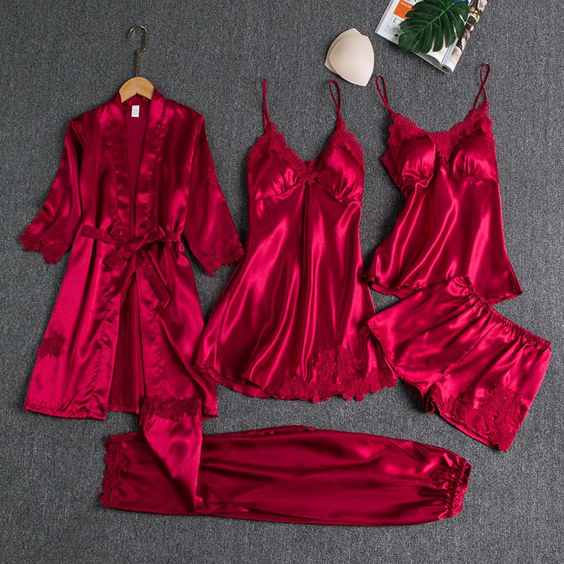 Women Five Piece Sleepwear Set Polyester V Neck Black XL view 2