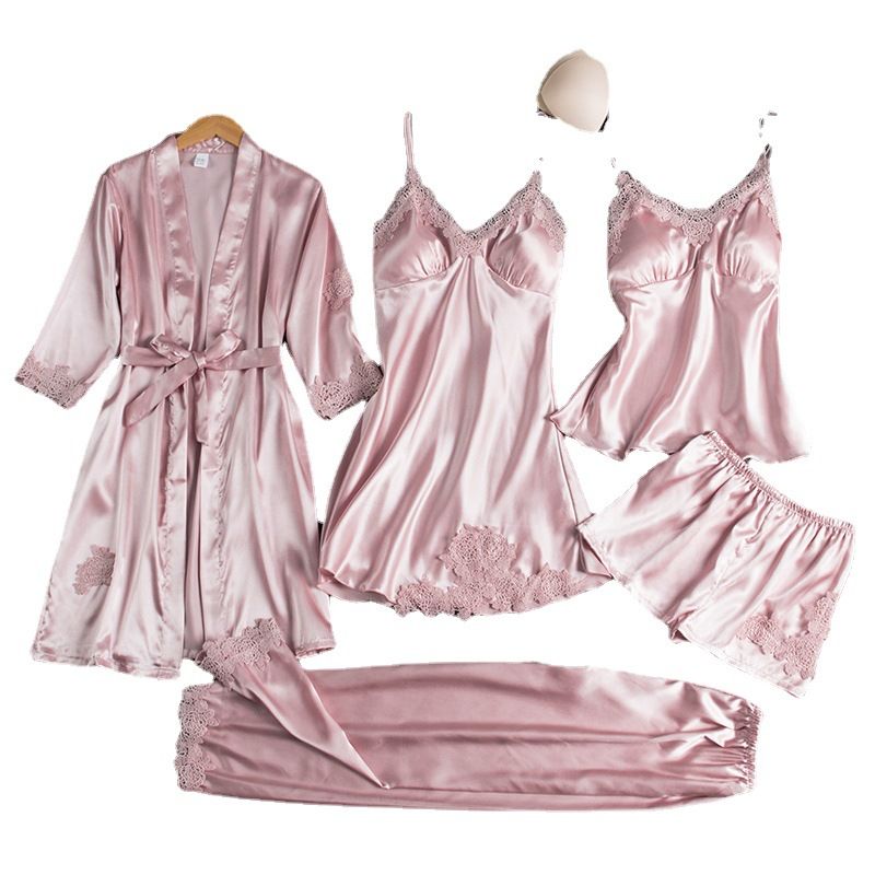 Women Five Piece Sleepwear Set Polyester V Neck Black XL view 5