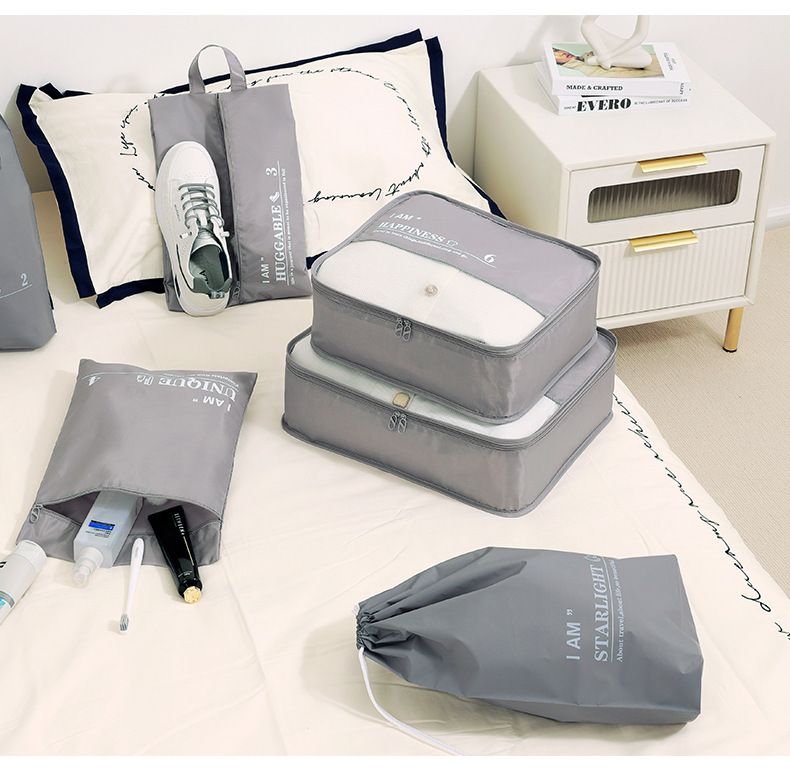 Travel Bag Set Polyester 6 Piece Organizer Gray view 2