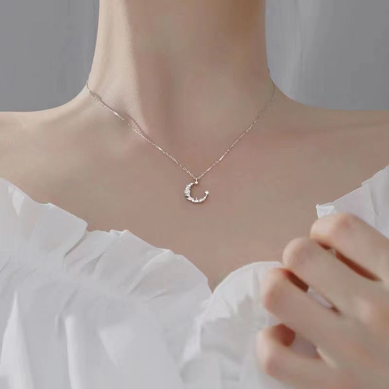 Necklace Women Alloy Bow Water Wave Chain Silver Moon necklace — image 1