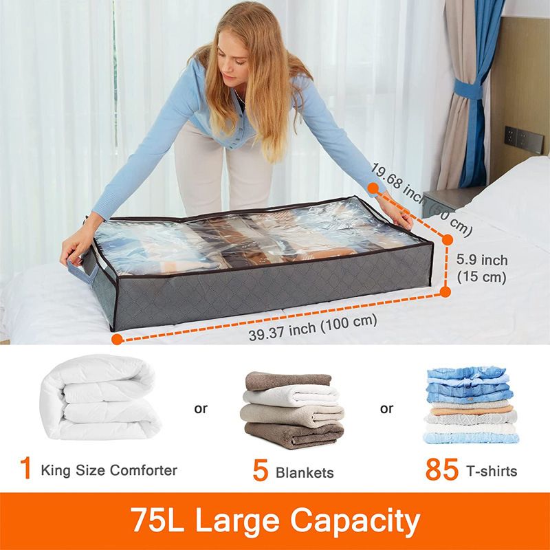 Bed Bottom Storage Bag Non-woven Fabric Sealed Dark gray transparent cover two view 4