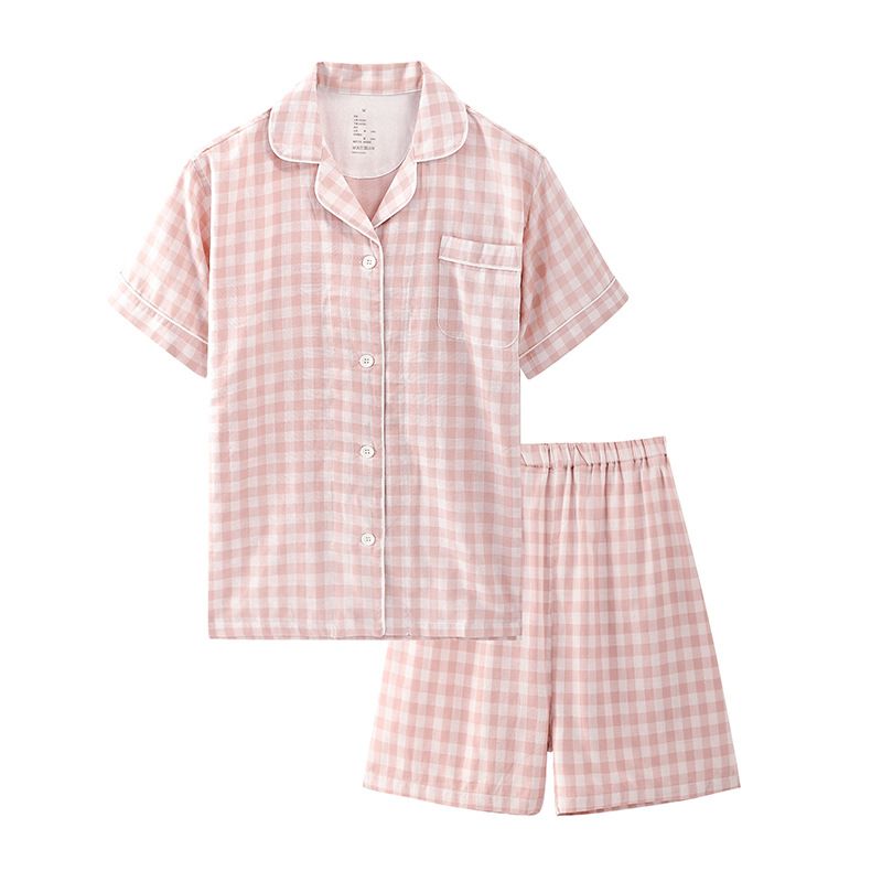 Cotton Short Sleeve Japanese Leisure Sleep Shorts Set Men's Pure Color view 5