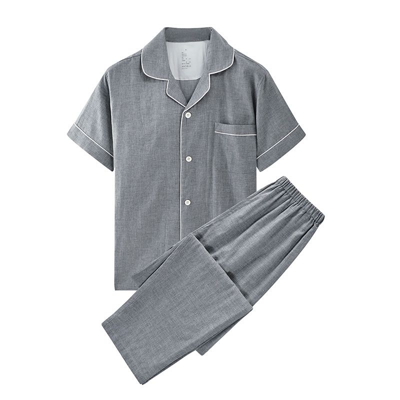 Cotton Short Sleeve Japanese Leisure Sleep Shorts Set Men's Pure Color — image 1