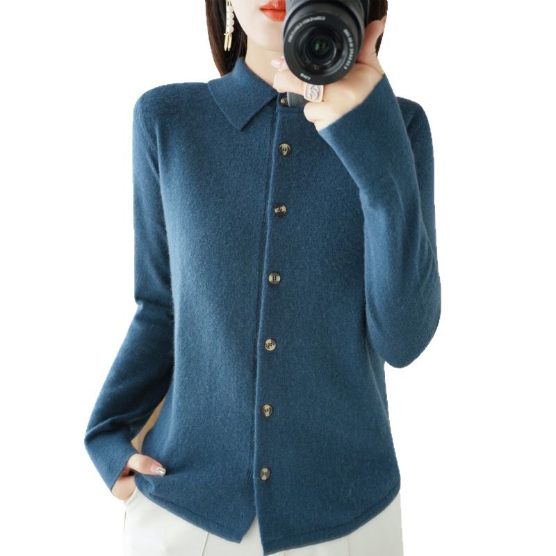 Women Knitted Cardigan Sweater Yi Yu Nuo Polo Collar Beige XL Size: XL view 6