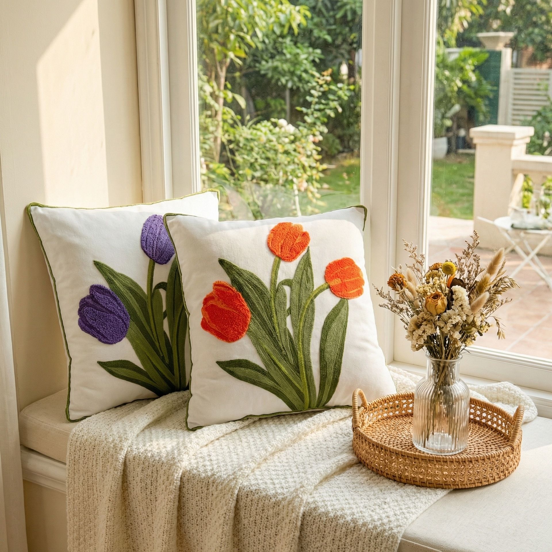 Faunus Cushion 45x45cm Cotton Linen Embroidery warbler bird 45*45 (excluding core) view 3