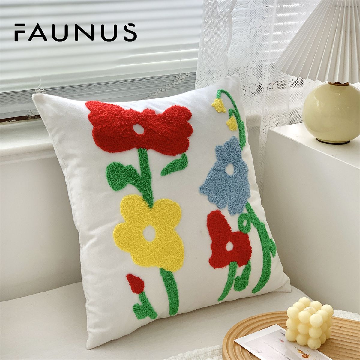 Faunus Cushion 45x45cm Cotton Linen Embroidery Cute Butterfly Flower 45*45 — image 1