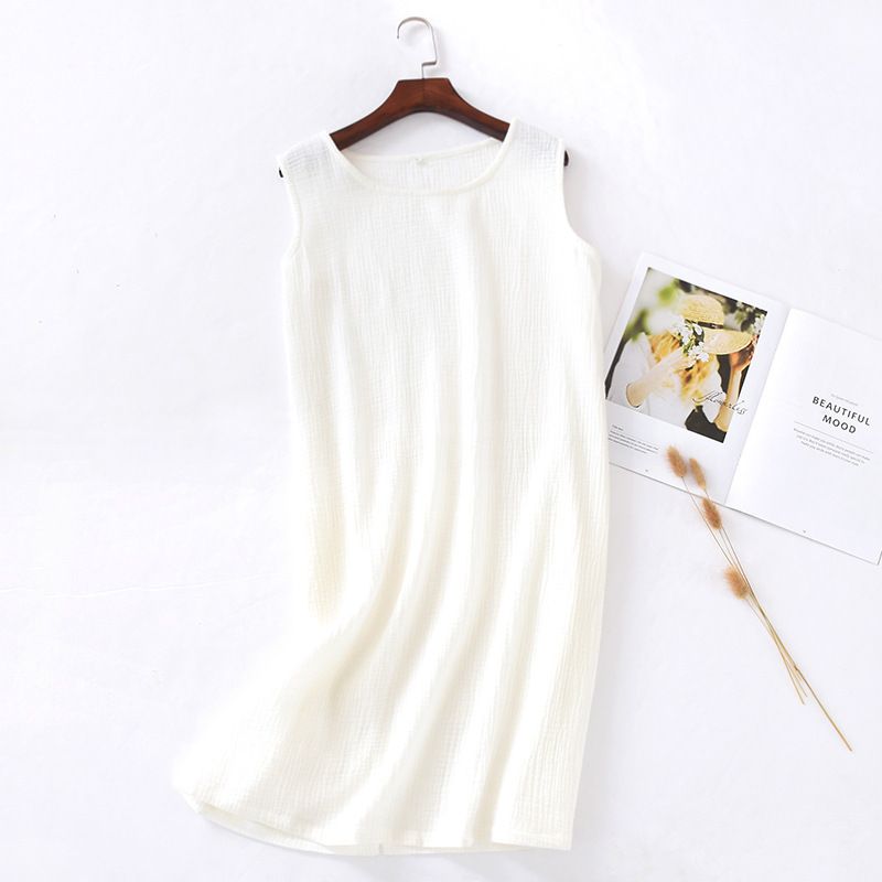 Women Cotton Sleeveless Nightgown Mid Skirt Summer White L — image 1