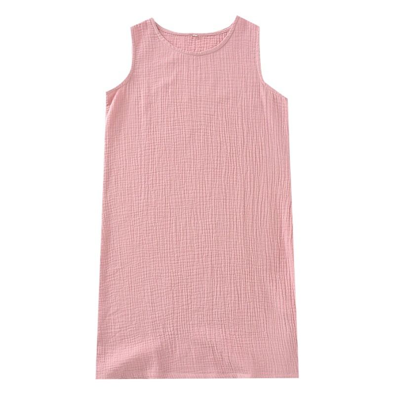 Women Cotton Sleeveless Nightgown Mid Skirt Summer Pink view 2