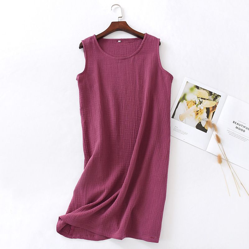 Women Cotton Sleeveless Nightgown Mid Skirt Summer Pink view 5