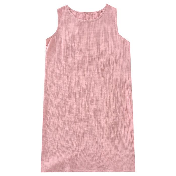 Women Cotton Sleeveless Nightgown Mid Skirt Summer Pink view 6