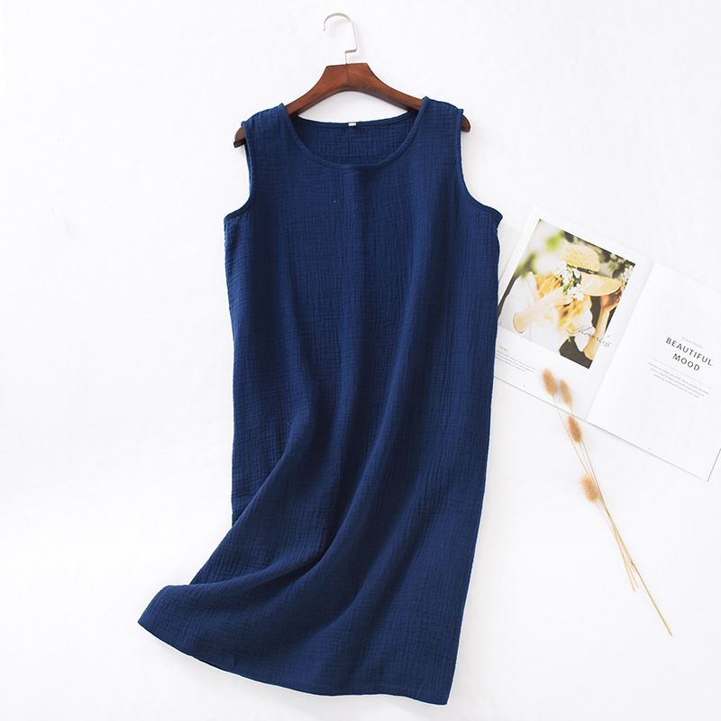 Women Cotton Sleeveless Nightgown Mid Skirt Summer Navy XL — image 1