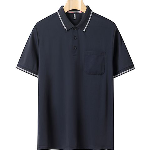 Aguida Men Summer Ice Silk Polo Shirt 6615 lapel navy blue XXL 80.00 kg-90.00 kg view 2
