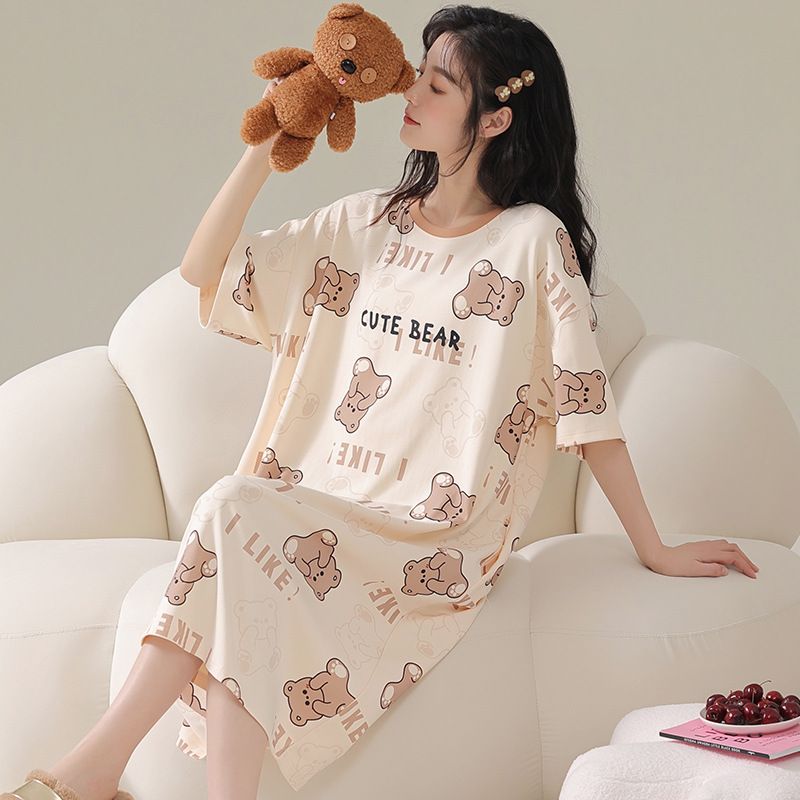 Women Summer Sleepwear Polyester Loose Dress Yellow 5xl view 4