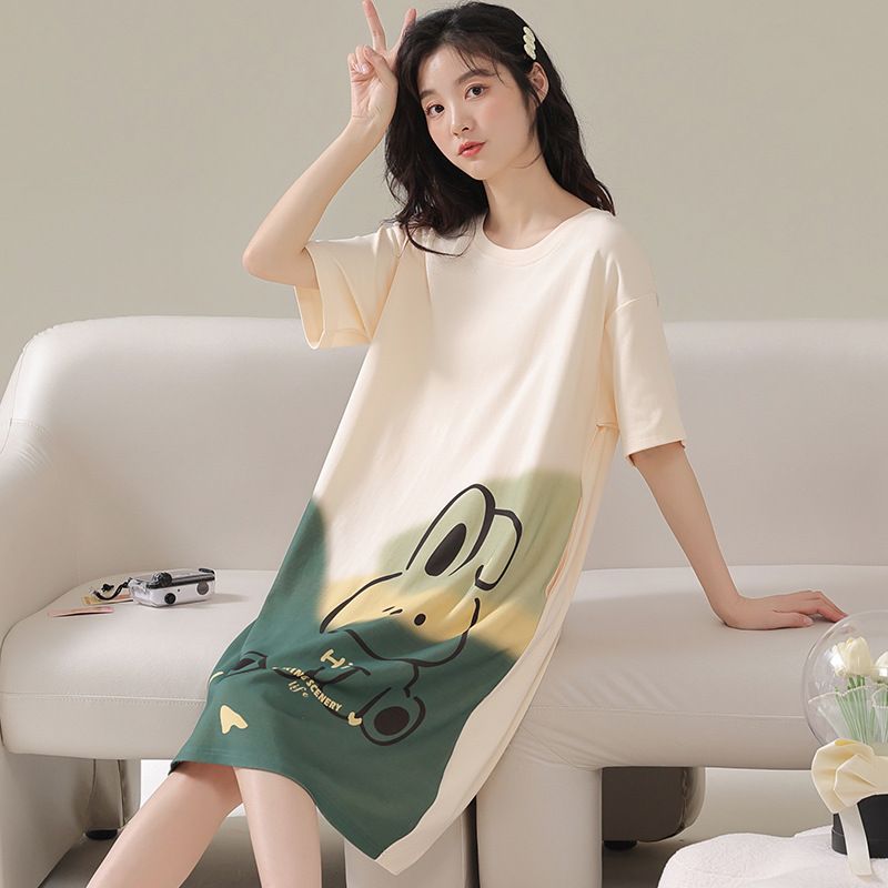 Women Summer Sleepwear Polyester Loose Dress Blue XL view 3